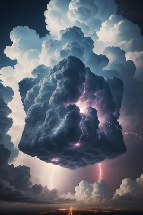 a large cloud with lightning coming out of it in the sky