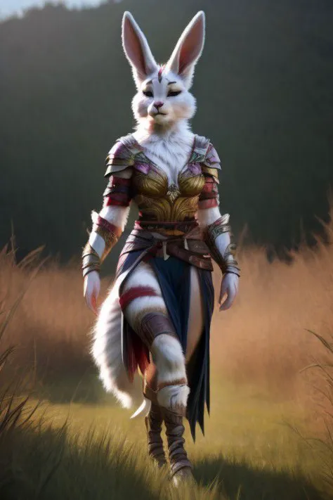 a woman in a costume with a rabbit head and a sword