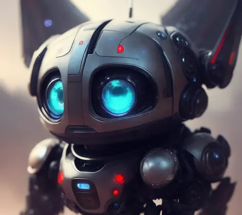 closeup angle of an incredibly cute robot-like creature with big dramatic eyes, a detailed painting, cgsociety, detailed painting, artstation hd, high detail, cgsociety, photorealism, concept art, artstation hd, official art