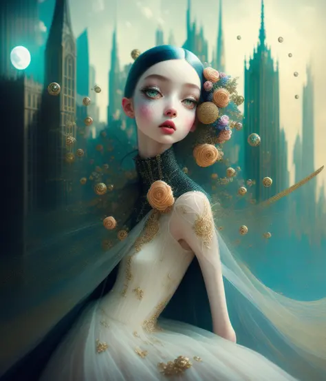 digital art by ray caesar,  a beautiful woman, 3d render, crisp, hdrp, complex emotions, confused, surprised, ((backscatter)), r...