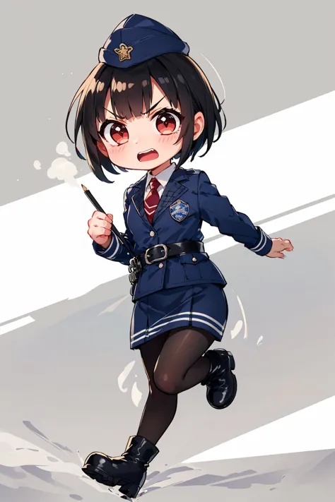 anime girl in uniform running with a knife in her hand