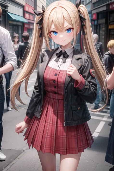 insanely detailed, absurdres, ultra-highres, ultra-detailed, best quality,
1girl, solo, nice hands, perfect hands,
BREAK
lanky,gothic dress,nylon clothes,denim dress,saddle jacket,red tartan-check pleated skirt
BREAK
(smirking, evil smile:1.2), closed mout...