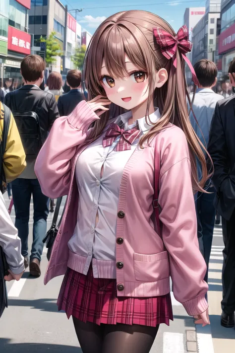 insanely detailed, absurdres, ultra-highres, ultra-detailed, best quality,
1girl, solo, nice hands, perfect hands,
BREAK
(School Uniforms:1.2), (pink cardigan is fit body:1.4), ((do up a buttons, not loose):1.5), ((long sleeve, sleeves past wrists):1.2), (...