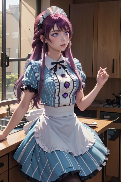 araffe dressed in a maid outfit standing in a kitchen