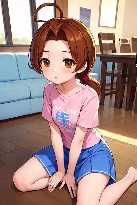 a cartoon girl sitting on the floor with her legs crossed