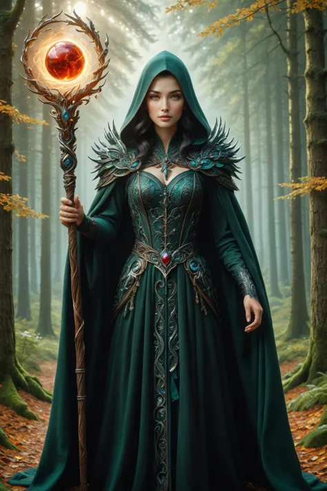 full body length 8k photorealistic  by (((Brothers Grimm) and Janek Sedlar) and Karol Bak) and Harumi Hironaka,   holding a staff, orbstaff <lora:orbstaff:0.60>