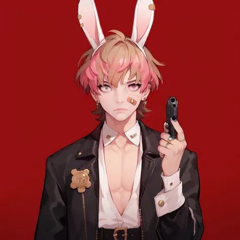 anime girl with bunny ears holding a gun in her hand