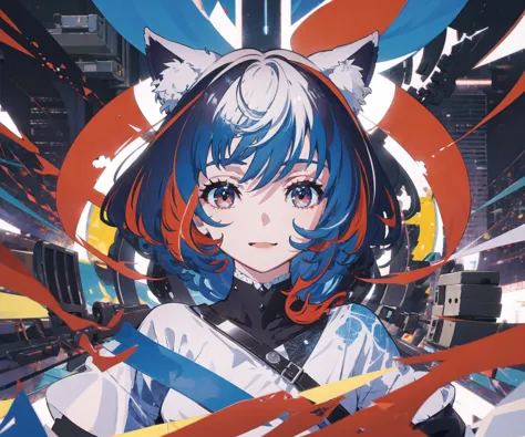 a close up of a anime character with a blue hair