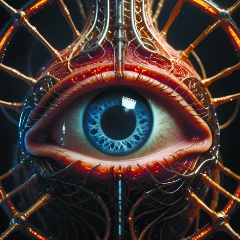 a close up of a human eye with a wire frame around it