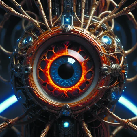 a close up of a clock with a glowing eye on it