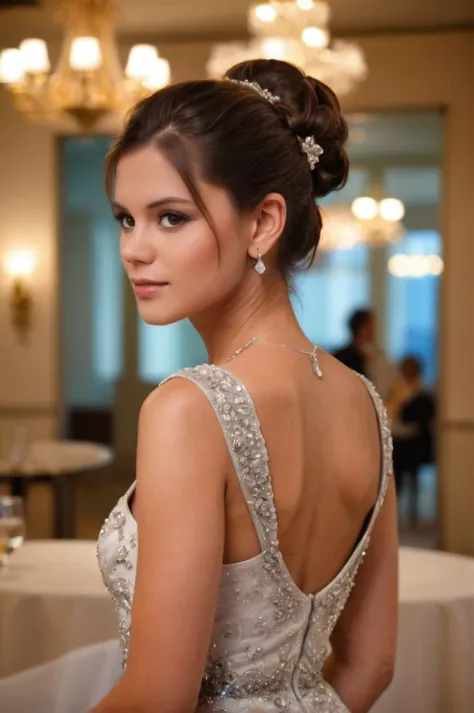 a woman in a wedding dress is posing for a picture