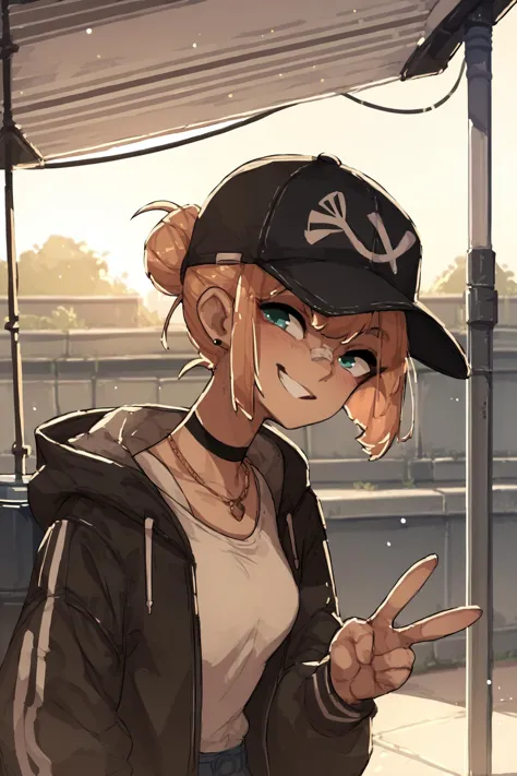 anime girl with a baseball cap and a baseball cap on