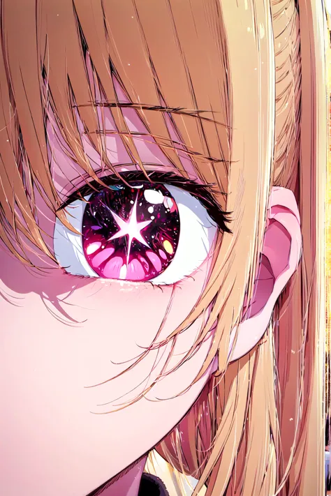 anime girl with pink eyes and a star in her eye