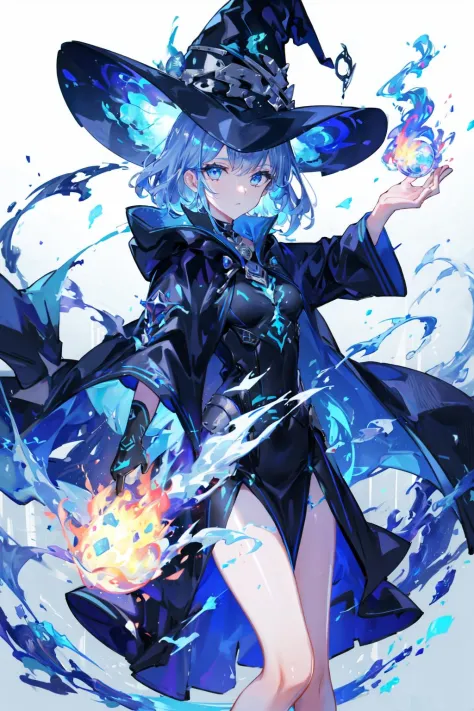 1 girl,blue fire witch