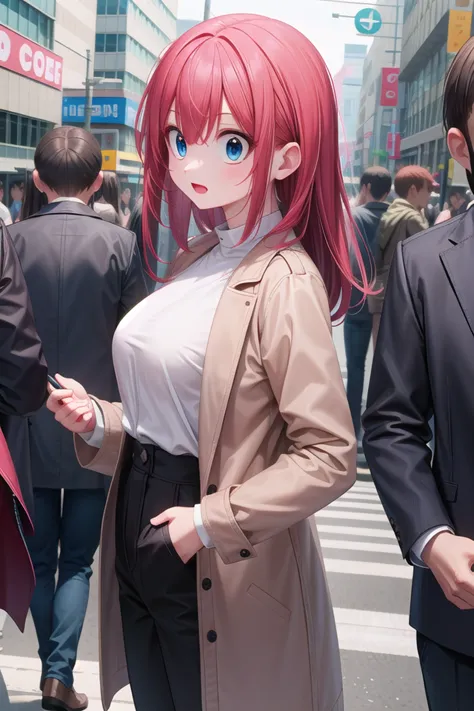 anime characters are walking down a busy street in a city