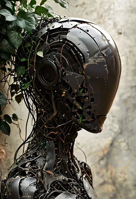 noface cyborg made from fractal vines, concret wall, ivy, plants, flowers<lora:Faceless_Cyborgs-000014:0.8>  <lora:Fractal_Vines...