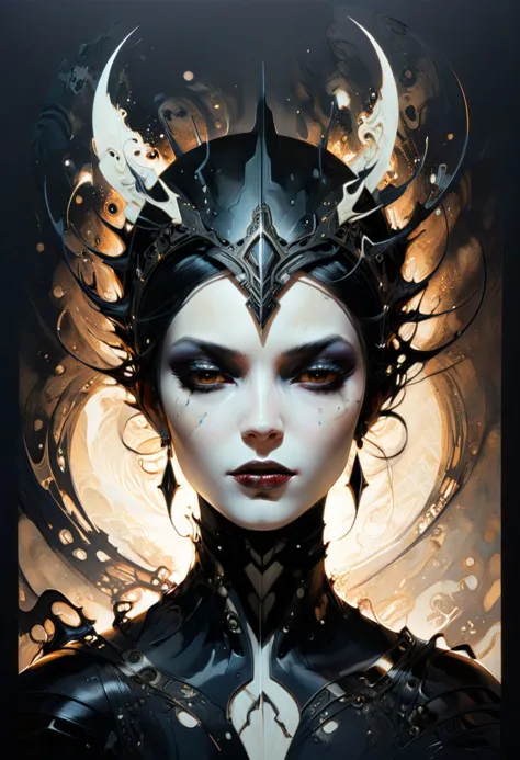 Face of otherworldly astral dark queen, scifi, Greg Tocchini, bold lines, hyper detailed, (intricate details, masterpiece, best ...