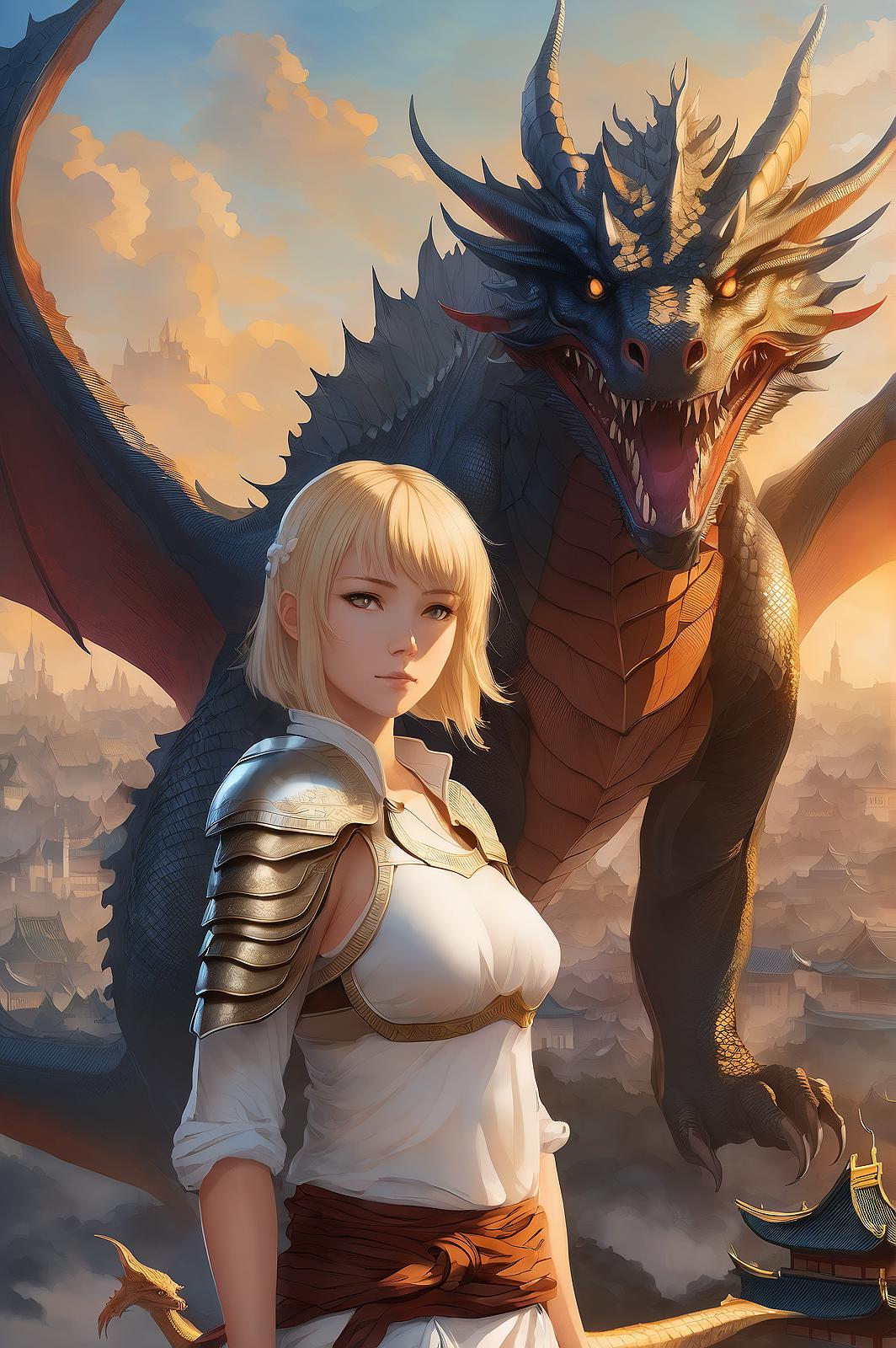 Anime girl with dragon in the background - SeaArt AI