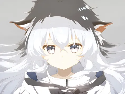 anime girl with white hair and horns in a white dress