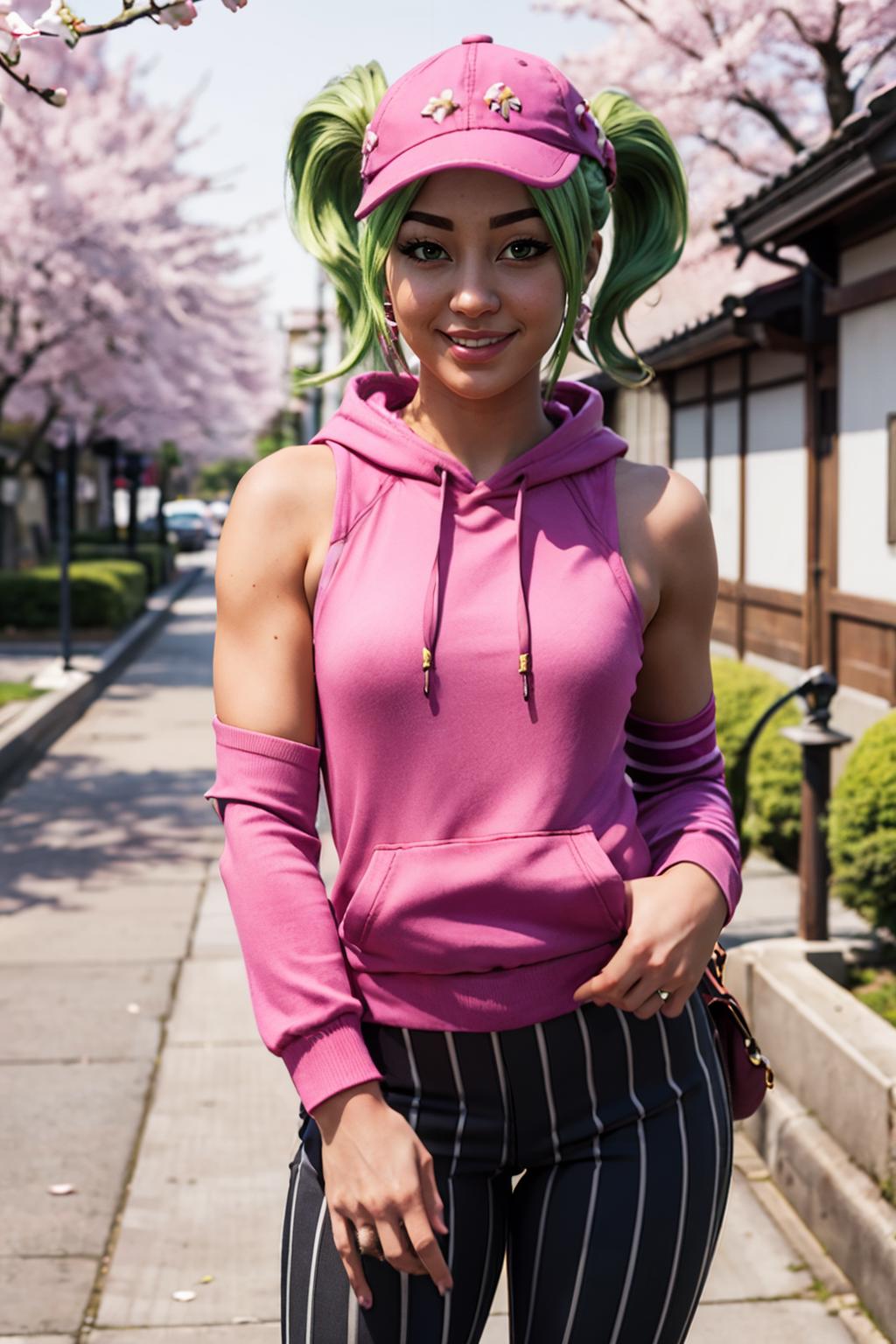 Araffe with green hair and a pink hoodie posing for a picture - SeaArt AI