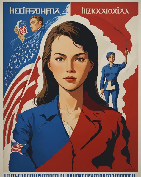 Meilleure qualité,chef-d&#39;œuvre,très détaillé,ultra-détaillé, 1fille,uniforme militaire, Union soviétique de l&#39;URSS, 
 affiche, , Formes géométriques simples, Des lignes épurées, Couleurs primaires,