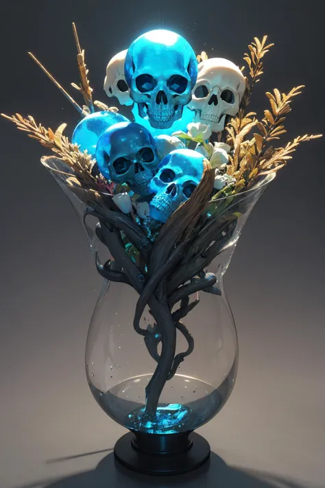 there is a vase with a bunch of skulls in it