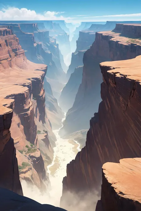 there is a man standing on a cliff overlooking a canyon