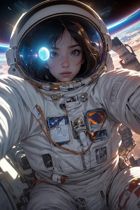 a close up of a person in a space suit with a camera