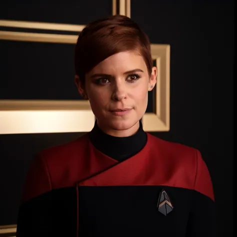 house, peop Best_QualityPos, RAW photo, intricate details, best quality, 8k uhd, soft lighting, 1girl, solo, kate mara, short hair, red hair, brown hair, wearing (pcdst red uniform,black pants,black long sleeves:1.2)<lora:STPicardUniforms:0.8>  <lora:Kate_Mara:0.7> <lora:exposure_control_v10:0.4>