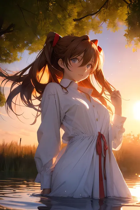 masterpiece,extremely high quality,lbc girl,large chest,Soryu Asuka Langley,(dress shirt:1.1),looking at the viewer,standing,red...