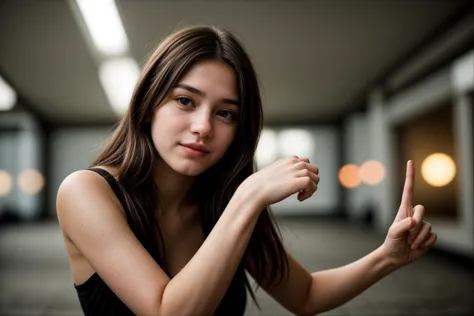 from below,photo of a 18 year old girl,pointing at viewer,happy,ray tracing,detail shadow,shot on fujifilm x-t4,85mm f1.2,sharp ...