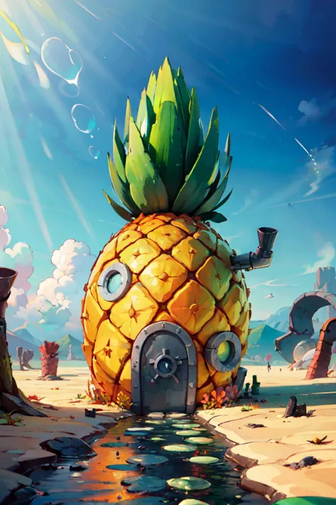 a pineapple house on the beach with a door and a door in the middle