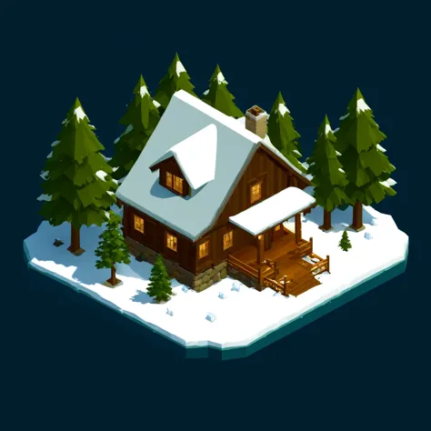 a close up of a small house on a snowy island