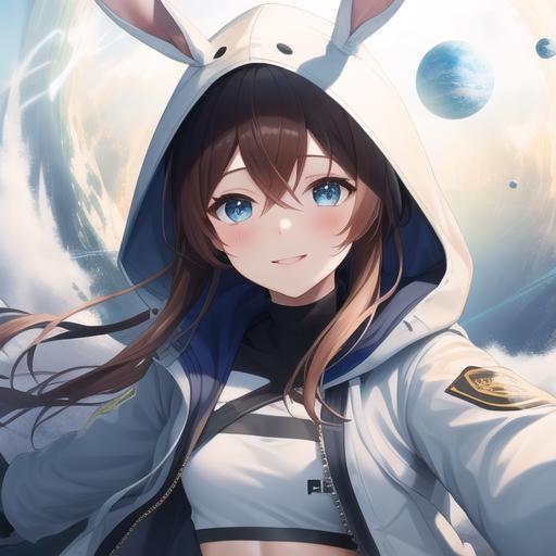 Anime girl with bunny hoodie best sale