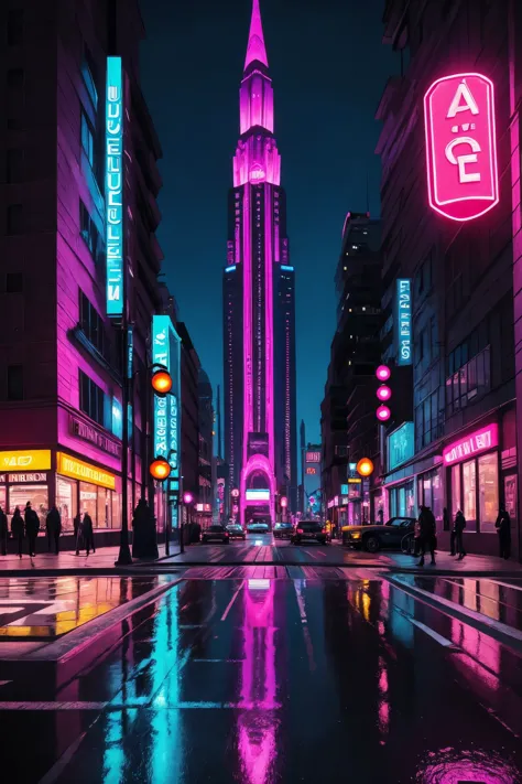 a view of a city street with a clock tower in the background