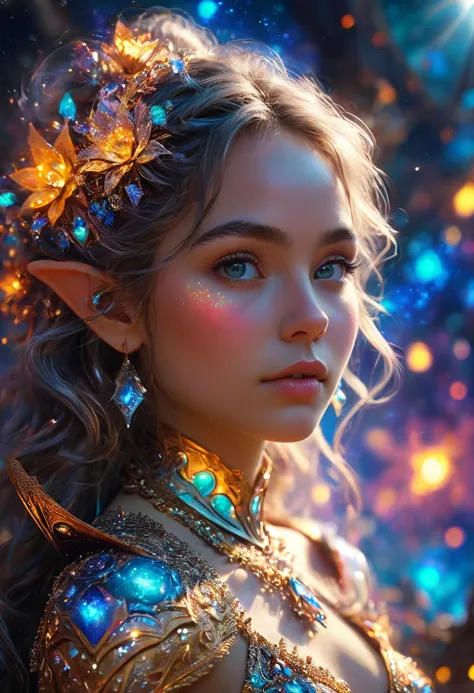 Cosmic elf, unearthly beauty. (8k detailed masterpiece, high brilliance in presentation, best possible image reproduction qualit...