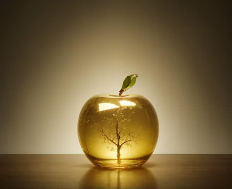 golden glass apple floating