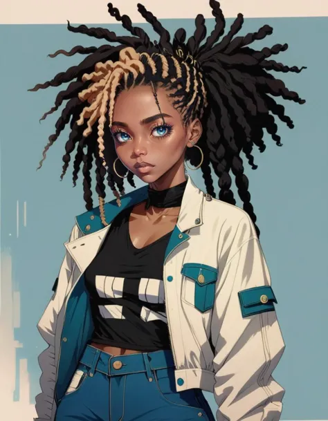 a woman with dreadlocks and a jacket on