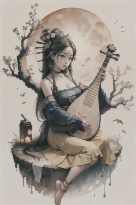 {high quality}, masterpiece, colorful ink painting,
cute face, beautiful,  <lora:storyboard:0.8>,
1girl, (playing_pipa, holding ...