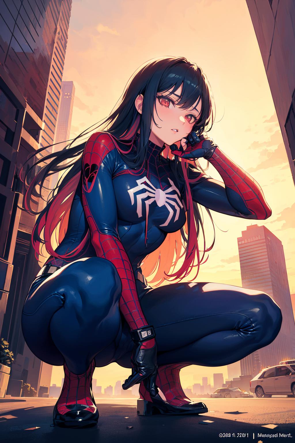 A cartoon picture of a woman in a spider - man suit - SeaArt AI