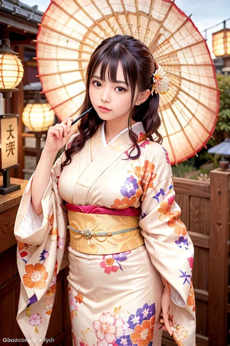 Realistic Kimono Clothes With Umbrella