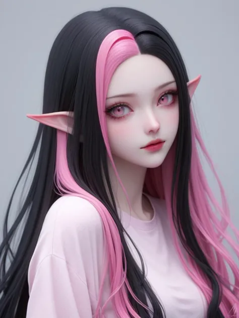<lora:Draculaura1.0:1> draculaura, multicolored hair, pink hair, long hair, solo, black hair, streaked hair, two-tone hair, pink...