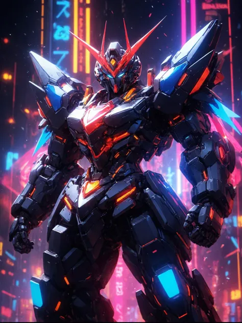 Game Illustration,League of Legends Splash Art,Gundam RX-78An abstract neon design of a glowing,intricate details and neon - col...