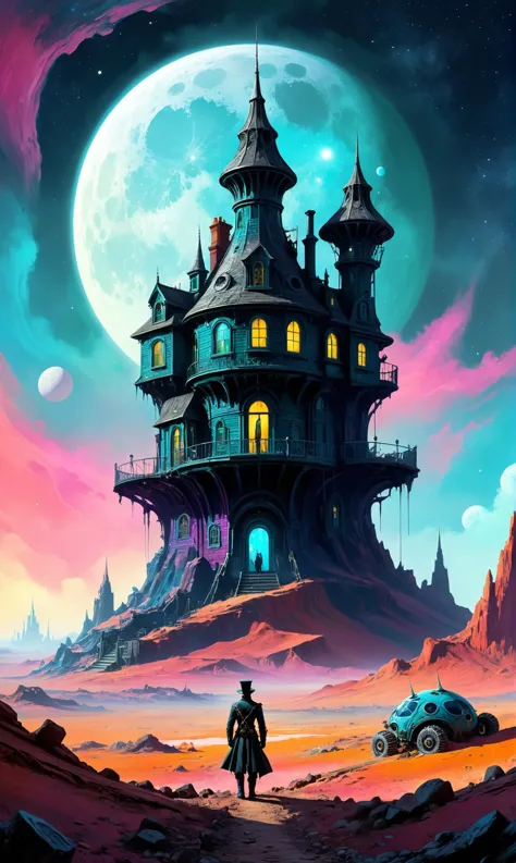 a custom/characters/victorian at a Lunar outpost overlooking alien landscapes, ultra-fine digital painting, <lora:xl_more_art-full_v1:0.3>,   <lora:gorgoeus_splash_of_vibrant_paint:0.7> Gorgeous splash of vibrant paint, <lora:fracolor:0.7> fracolor <lora:gildedvictoriansxl_v1:0.4> victorianstyle