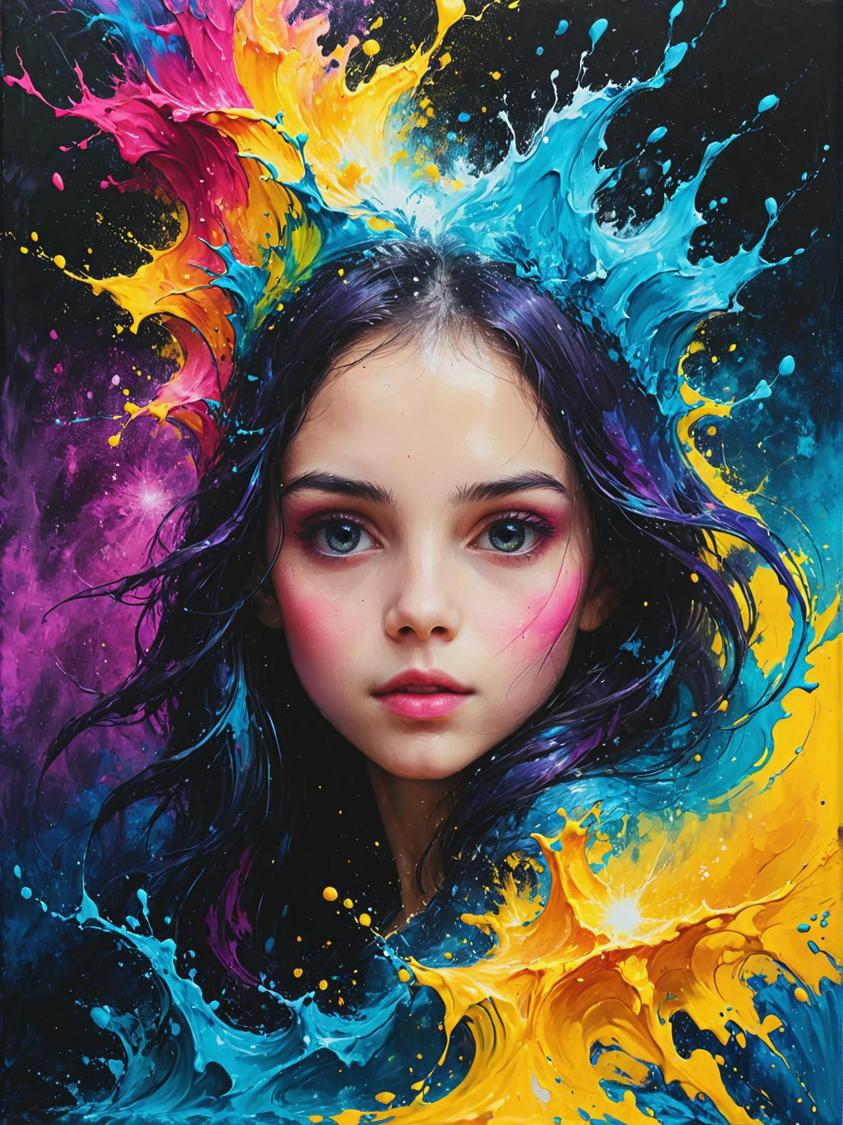 Fountains of youth flow with stardust, ultra-fine digital painting, Gorgeous splash of vibrant paint