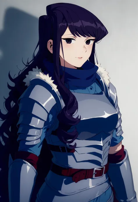 anime girl with long black hair wearing a blue outfit