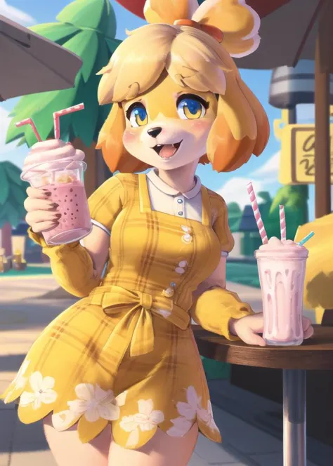 absurdres, highres, ultra detailed, masterpiece, sharp shading, {{{furry girl, Isabelle (animal crossing):1.3, high detail fur:1...