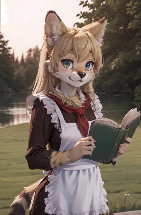 solo,masterpiece, 8k,best quality ,furry girl,8k,hdr,hires,high detail fur,
outdoors,servalcat,holding_book
perfect anatomy,blon...