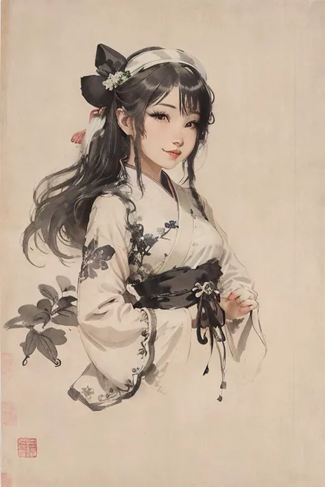 a painting of a woman in a white dress with flowers on her head