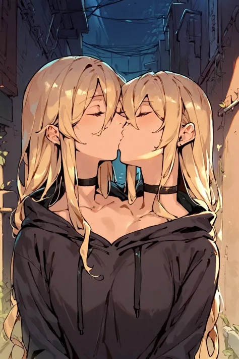 anime couple kissing in the street